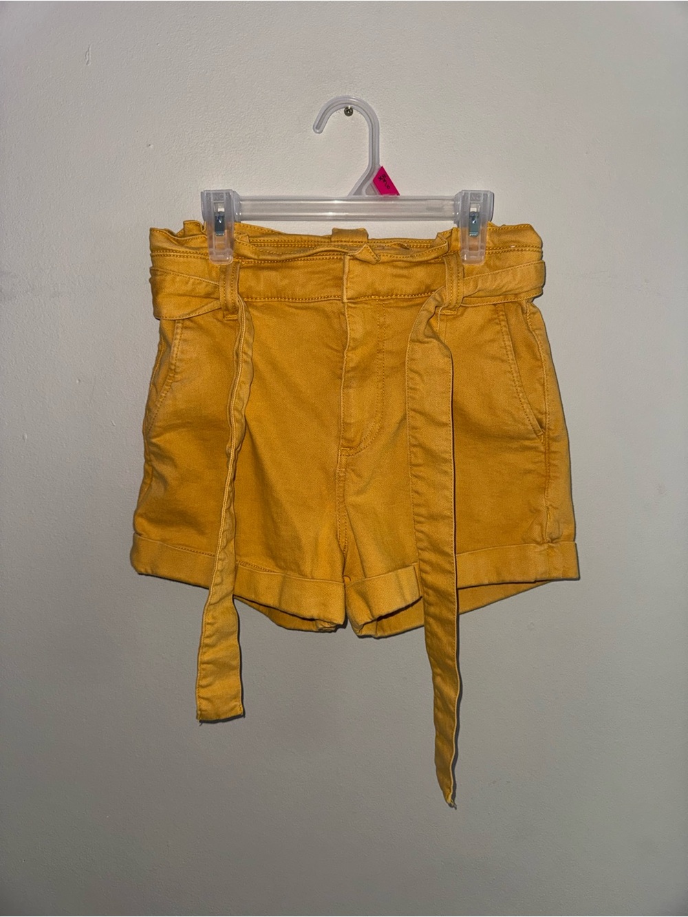 Like new, Express, mustard yellow, extreme high rise stretch shorts, size 2